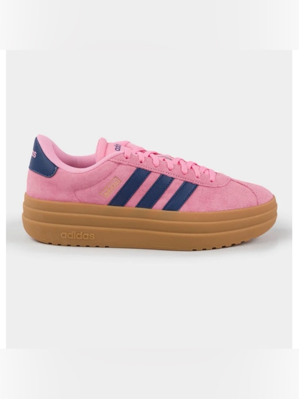 adidas VL Court Bold Women’s Pink Suede Platform Sneakers with Navy Stripes